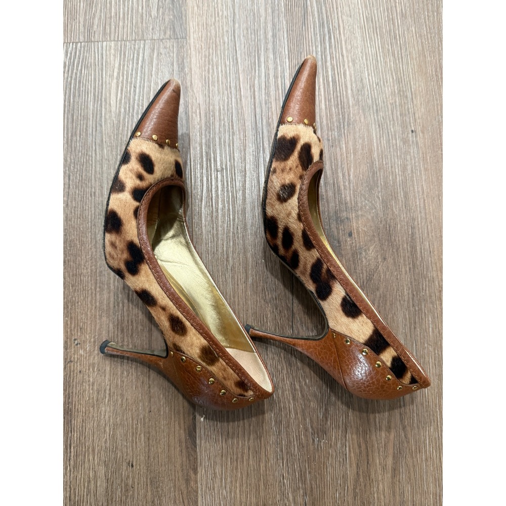 Dolce & Gabbana Leopard Pony Hair Studded Pointed Toe Pumps Brown Leather 40 - Picture 8 of 12
